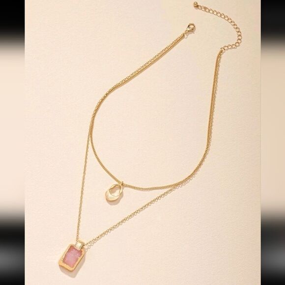 Multi Layer Pink Crystal Stone Layered Necklace - Picture 3 of 3